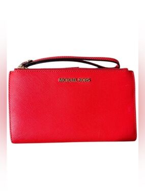 Michael Kors Jet Set Travel Large Double Zip Leather Wallet Wristlet